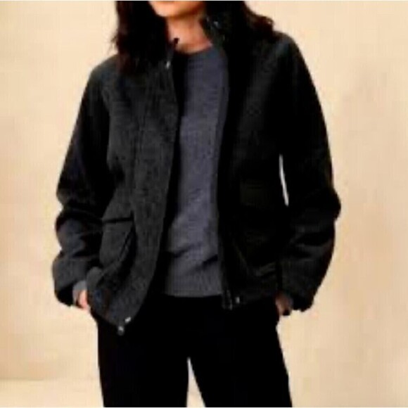 Banana Republic Lightweight Brushed Short Jacket Small Petite Dark Charcoal Grey - Picture 2 of 10